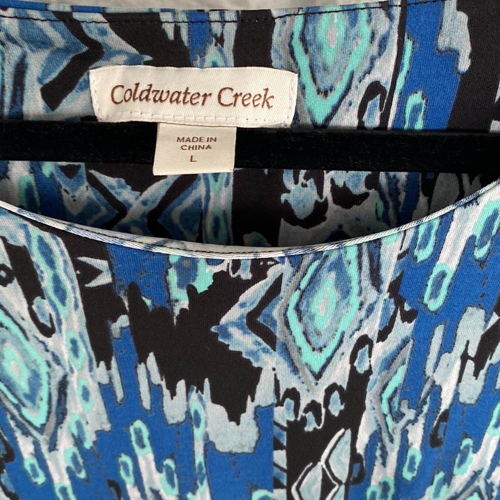 Cold water Creek tunic top mblue black gray seafoam green print front opening - Picture 3 of 9